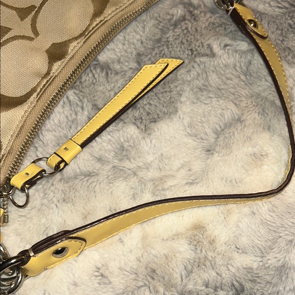 Coach Signature Yellow Stripe Canvas Leather Strap Handbag F19218 - Picture 14 of 14